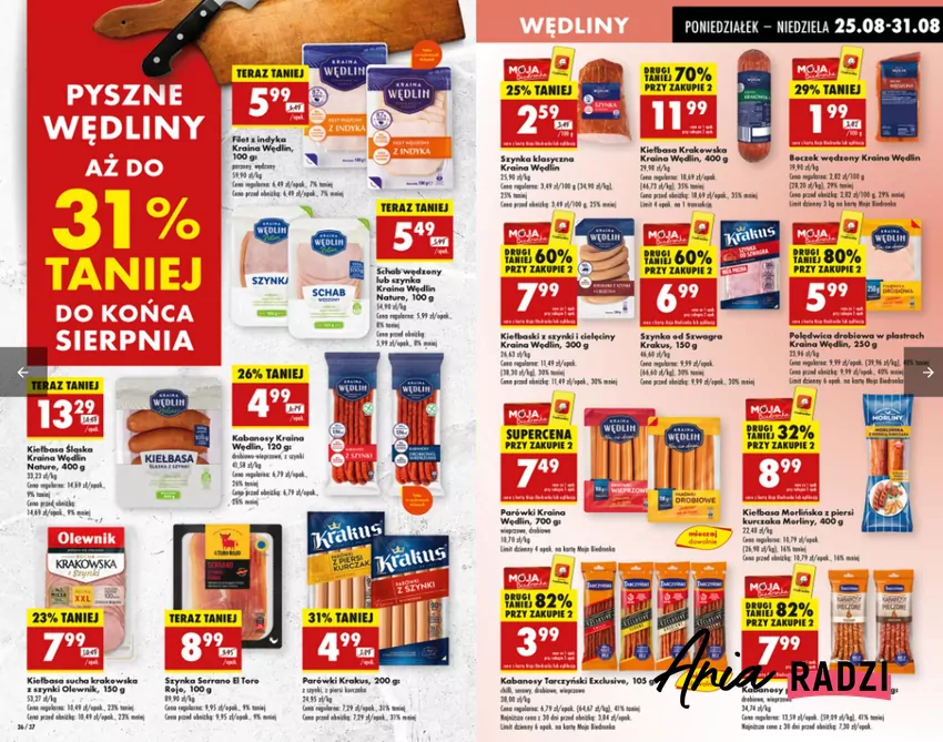 Wędliny do 31% taniej do końca sierpnia Biedronka - gazetka