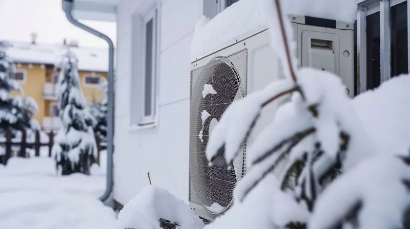 ośnieżona pompa ciepła