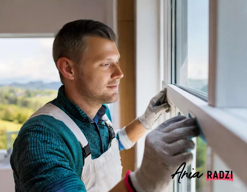 Monter instalujący okna w nowym budynku mieszkalnym