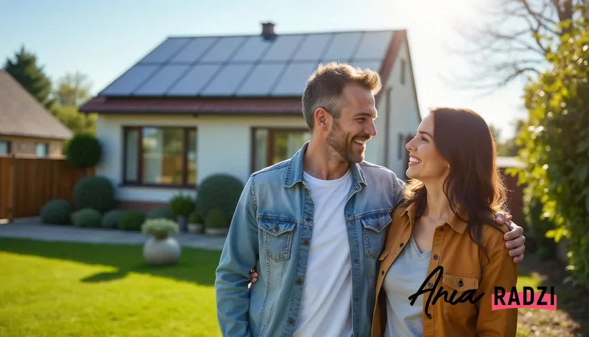 kobieta i mężczyzna stoją przed swoim domem