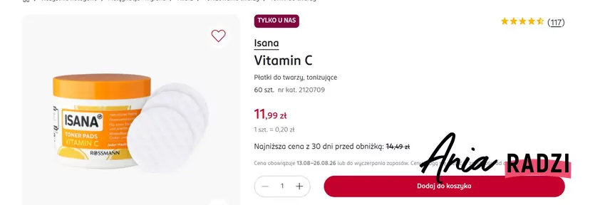 Płatki do twarzy tonizujące z wit. C w obniżonej cenie Rossmann - gazetka