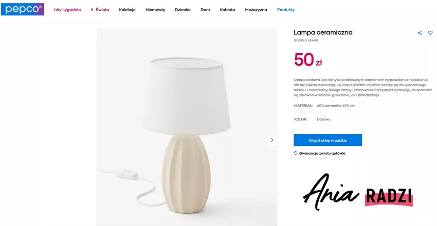 Lampa ceramiczna z Pepco, fot. pepco.pl Lampka Pepco