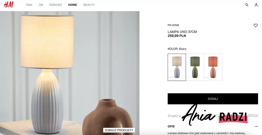 Lampa Uno 37 cm z H&M Home, fot. hm.com.pl Lampka H&M Home