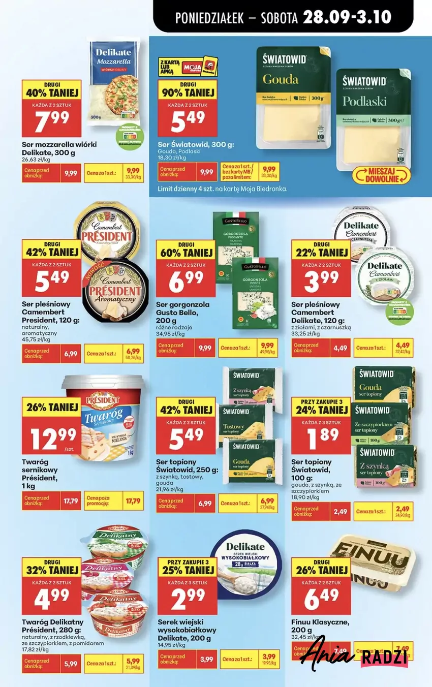 Ser Gouda lub Podlaski Światowid (300 g) w promocji "drugi 90% taniej" Promocje w Biedronce
