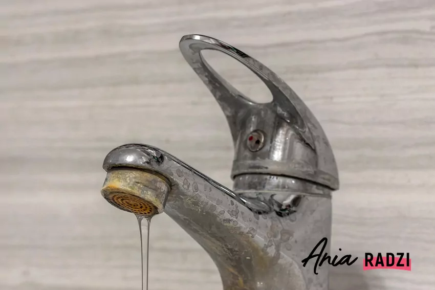 Warto regularnie czyścić perlator - małe sitko zamocowane na końcu wylewki Zardzewiały kran