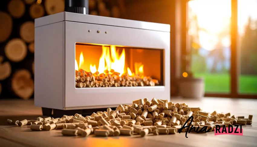 biały piecyk na pellet