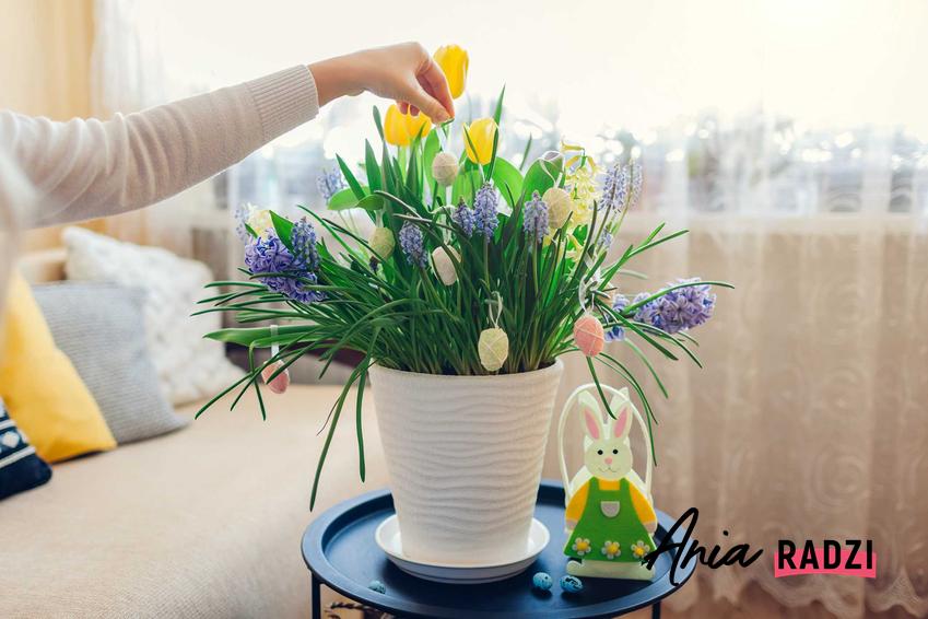 Kolorowe kwiaty w wazonie jako dekoracja na Wielkanoc, a także pomysły na dekoracje na Wielkanoc krok po kroku